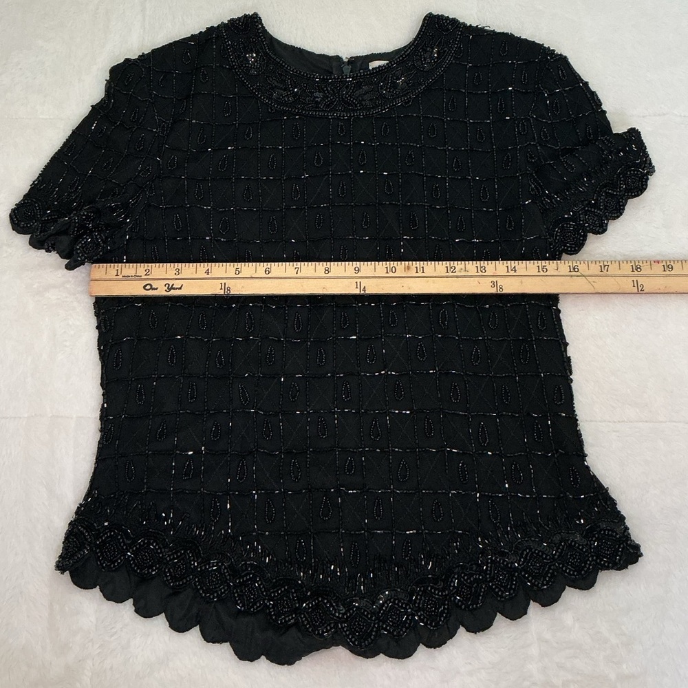 Vintage Black Beaded Short Sleeve Women's Top - Picture 6 of 12
